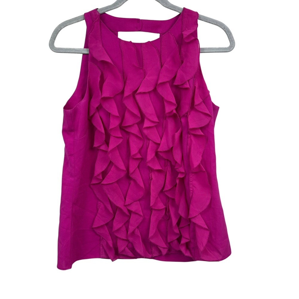 Trulli Womens Sleeveless Ruffle Tank Top Blouse Front Top Cutout Back Magenta S*